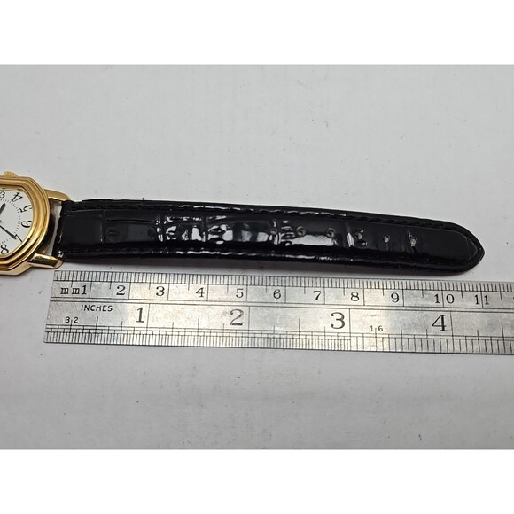 Ecclissi 80195 Womens Gold Tone Cushion Watch Black Leather New Battery Quartz - Picture 8 of 12